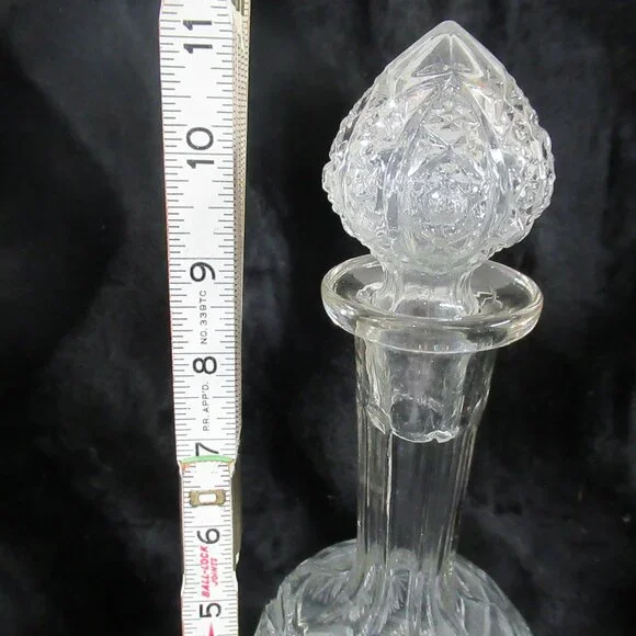 Vintage Clear-Cut Glass Decanter with Tray and 6 Glasses Bar Accessories